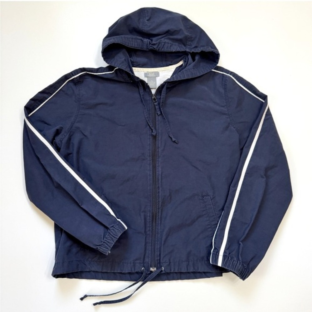 Vintage 90's Y2K GH Bass‎ Windbreaker Track Jacket Blue Striped Hooded Zip XL